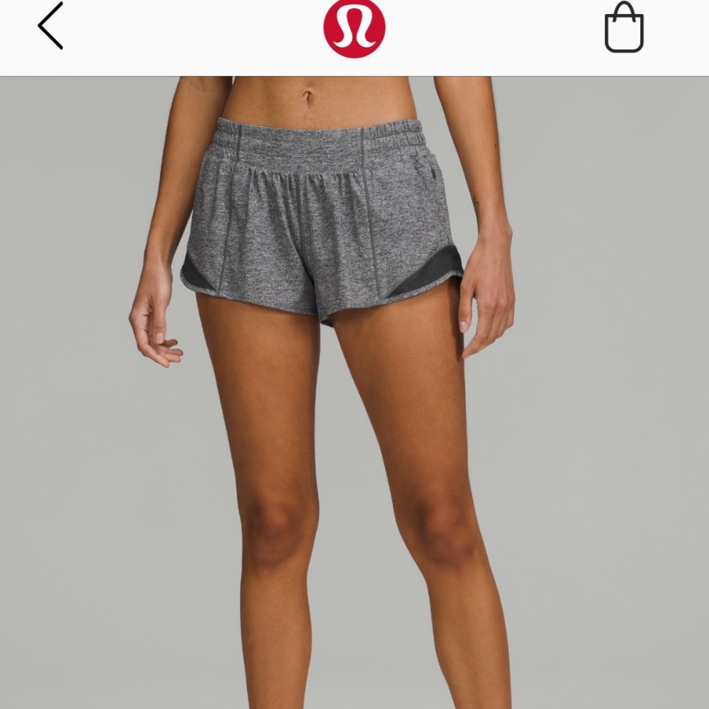 Lululemon Hotty Hot Low Rise 2.5” gray shorts, size 6
